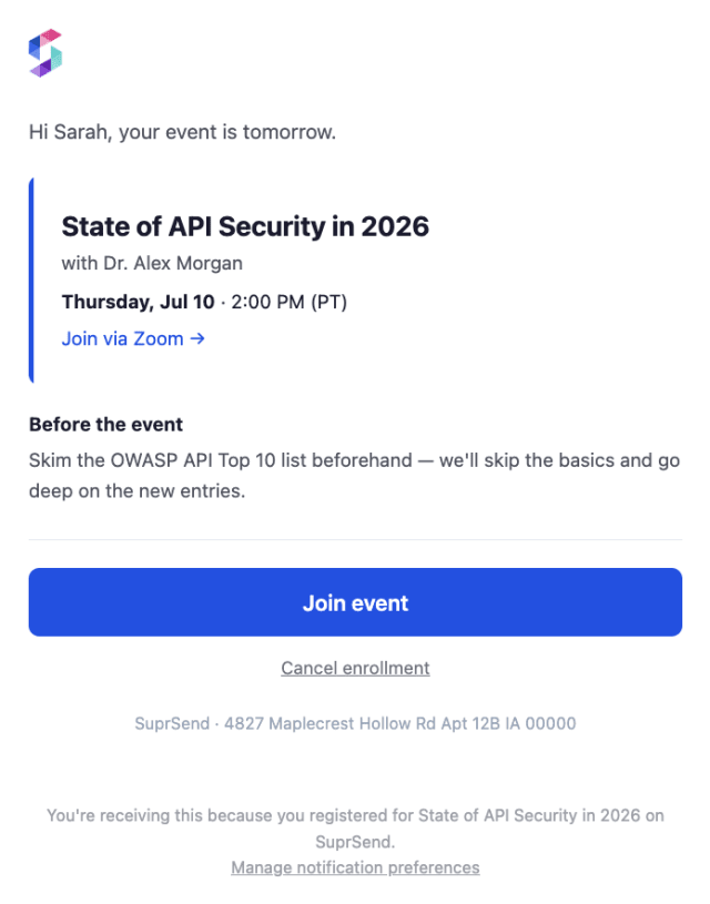 Event Tomorrow Reminder — Email