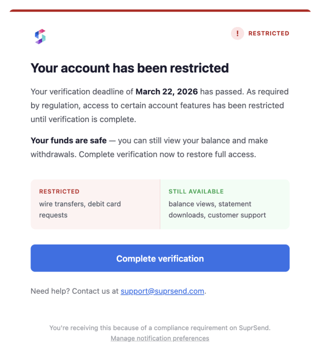 KYC Deadline Reached — Email