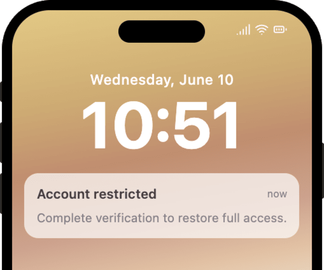 KYC Deadline Reached — iOS push