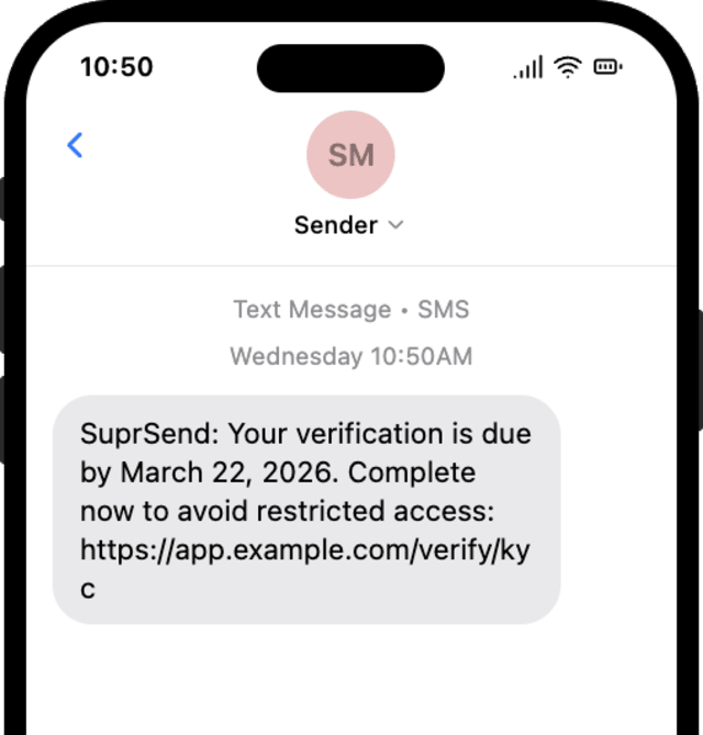 KYC Deadline Reminder One Day Before — SMS