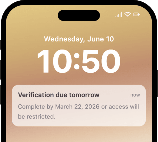 KYC Deadline Reminder One Day Before — iOS push