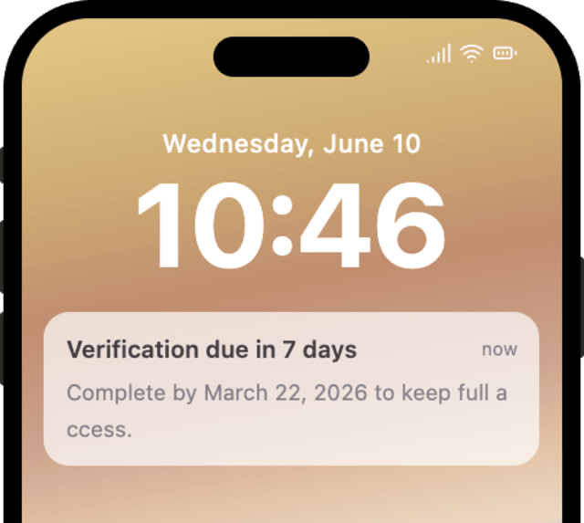 KYC Deadline Reminder One Week Prior — iOS push