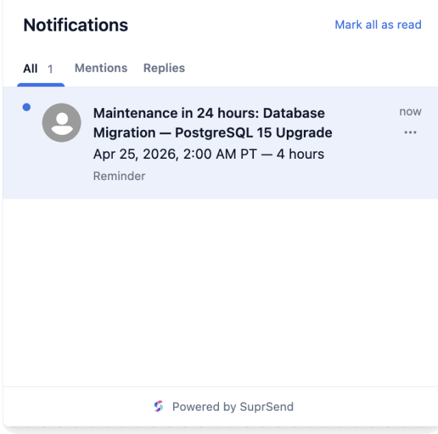 System Maintenance Reminder — In-app inbox