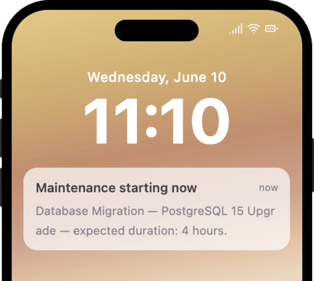 System Maintenance Starting — iOS push