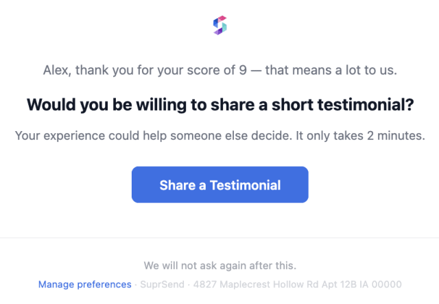 NPS Testimonial Request — Email