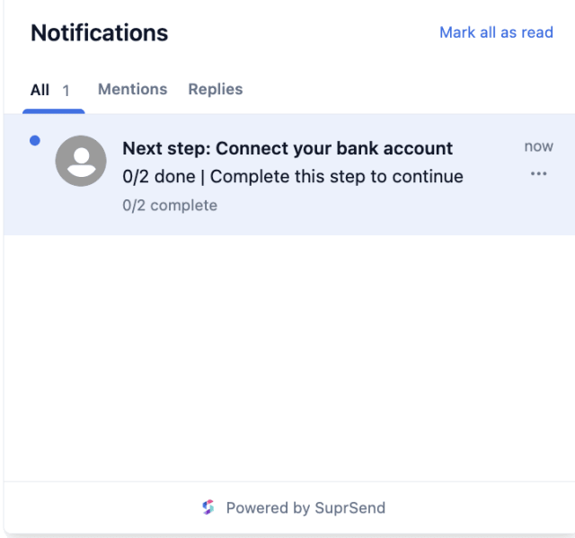 Onboarding First Reminder — In-app inbox