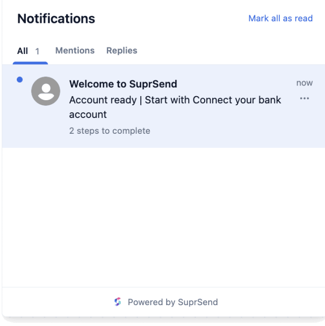 Onboarding Welcome — In-app inbox
