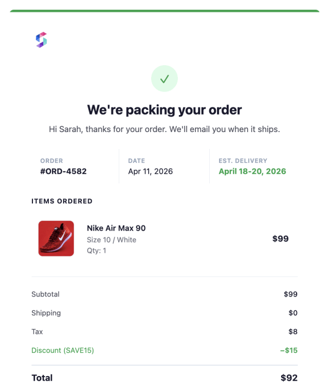 Order Being Prepared — Email