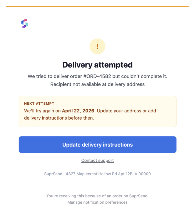 Order Delivery Failed — Email