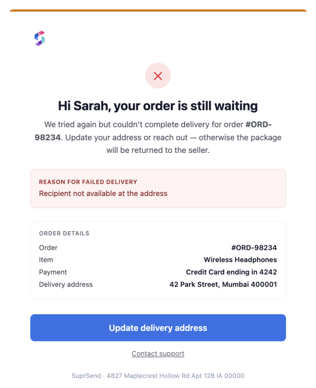 Order Delivery Failed Reminder — Email