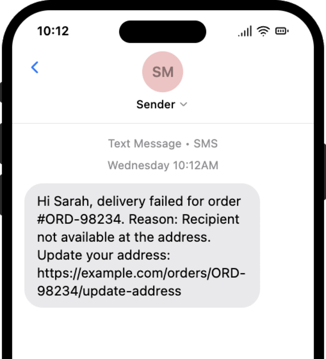 Order Delivery Failed Reminder — SMS