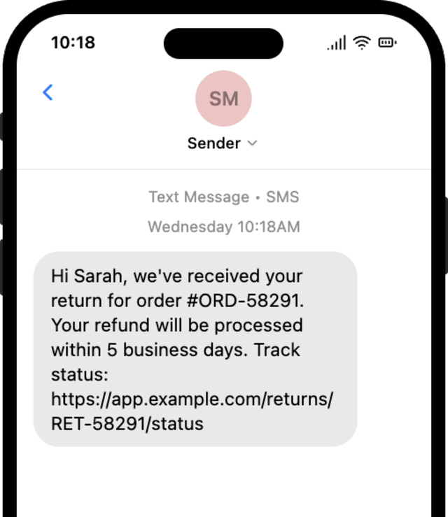 Order Return Received — SMS