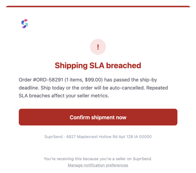 Shipping Deadline Exceeded — Email