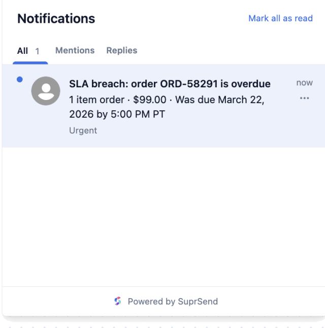 Shipping Deadline Exceeded — In-app inbox
