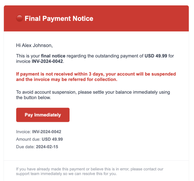 Dunning Final Notice — Email