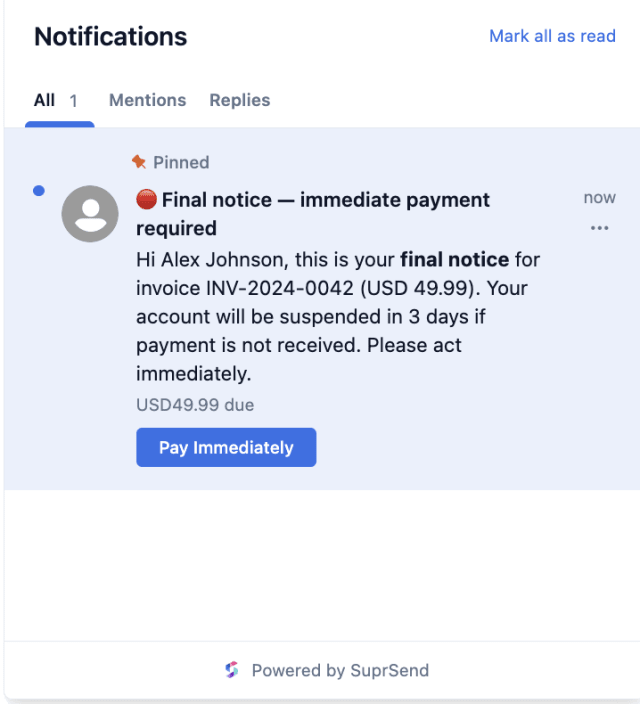 Dunning Final Notice — In-app inbox