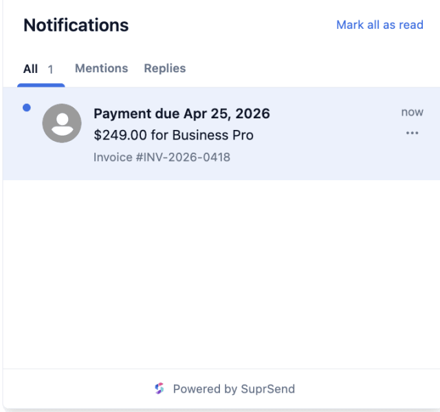 Payment Due Soon — In-app inbox