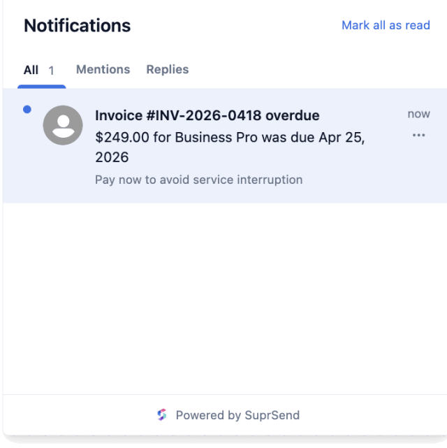 Payment Overdue — In-app inbox