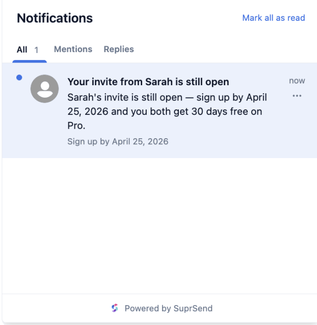 Referral Reminder — In-app inbox