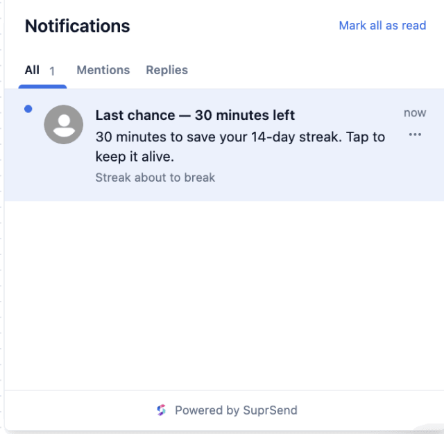 Few Minutes Left for Streak Completion — In-app inbox