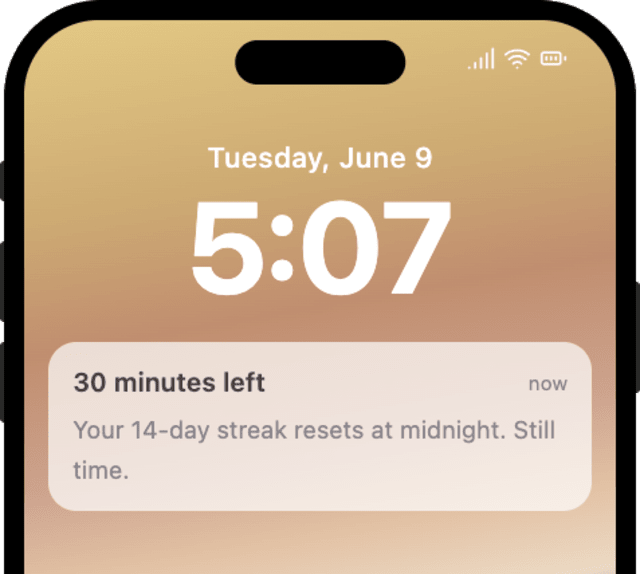Few Minutes Left for Streak Completion — iOS push