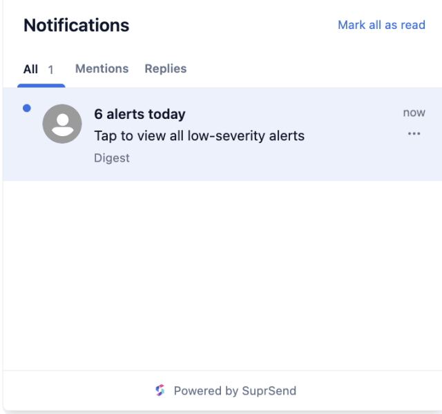 Low Severity System Alert — In-app inbox