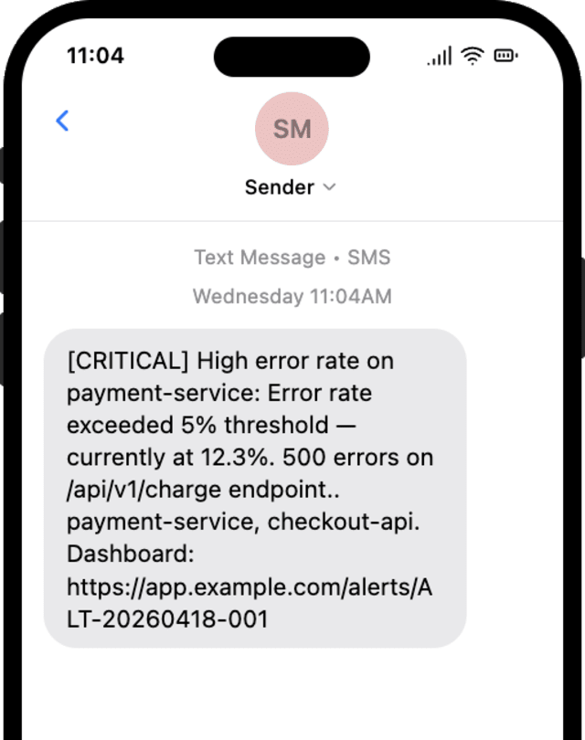 System Critical Alert — SMS
