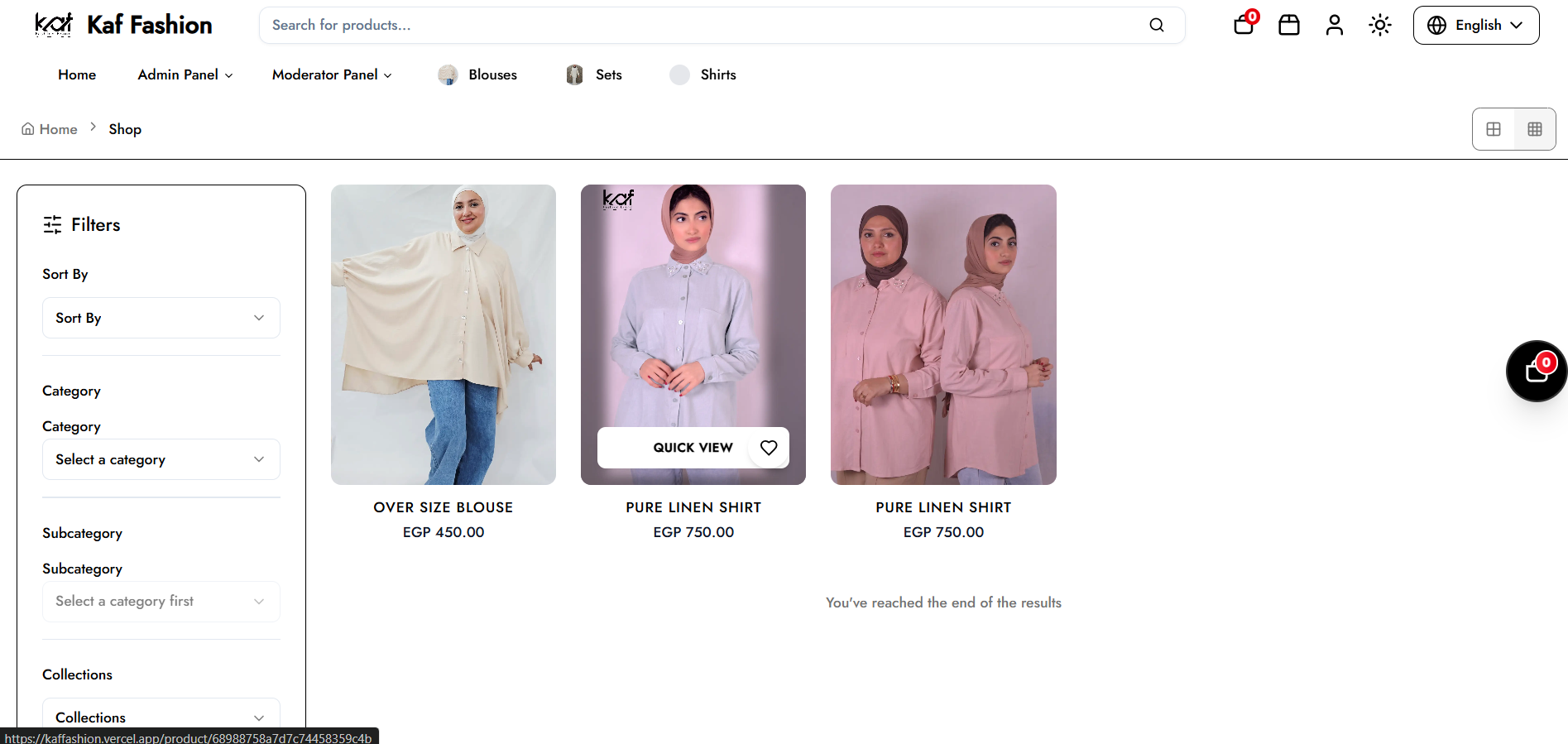 Screenshot of Kaf Fashion: Elegant Ladies Fashion E-Commerce Destination project