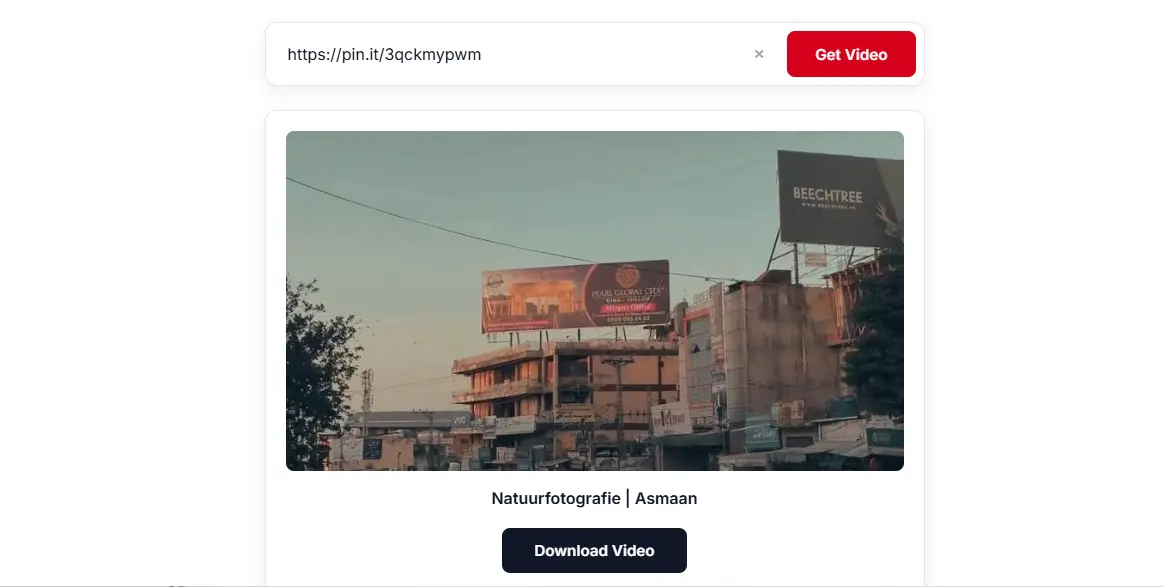 Download Video button shown after the Pinterest video is found on a computer