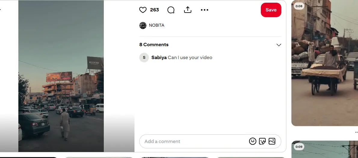 Pinterest video pin open in a computer browser