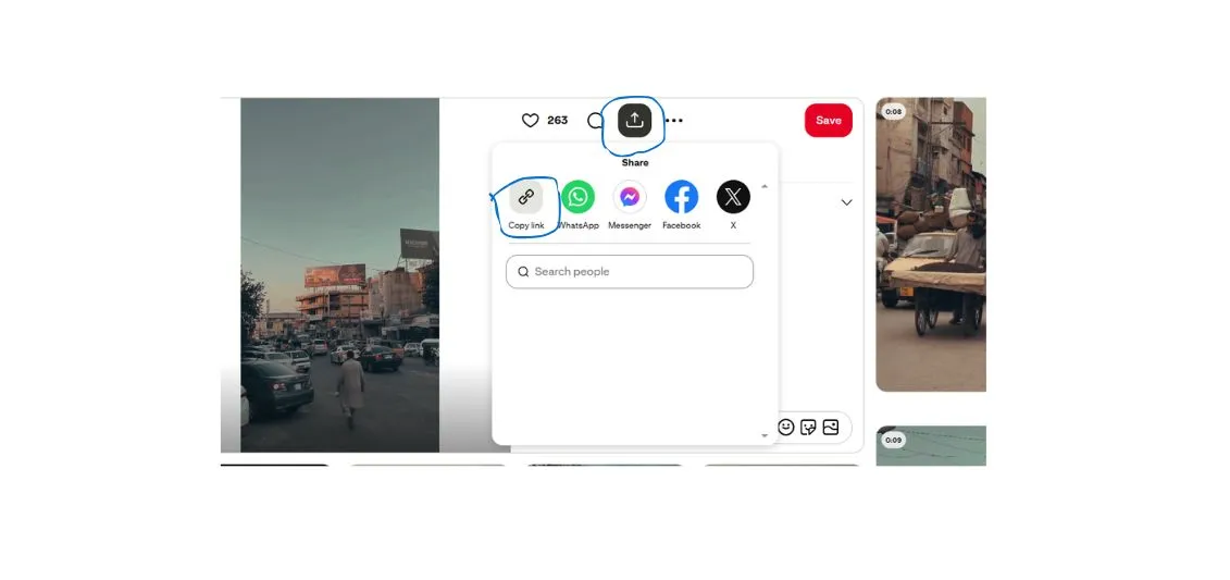 Copying the Pinterest pin link from the browser address bar