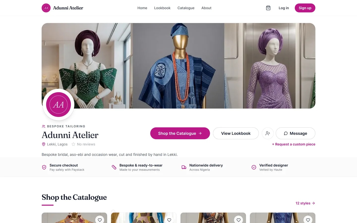 Adunni Atelier's boutique on shop.hauteapps.com, on a laptop
