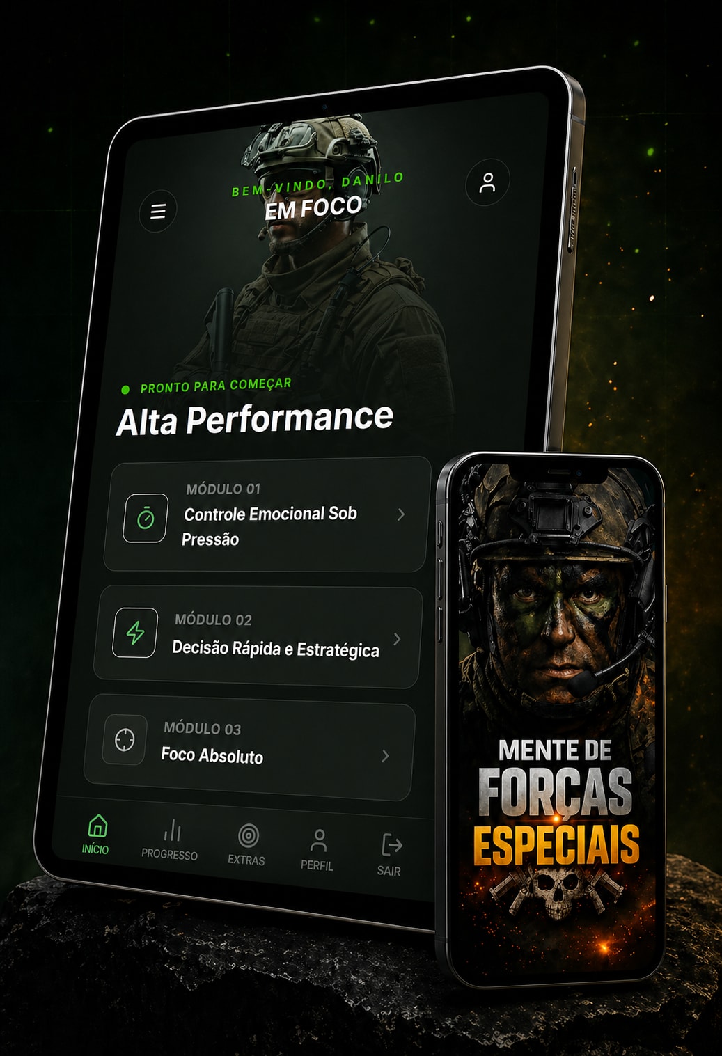 Mockup do produto Mente de Forças Especiais no smartphone