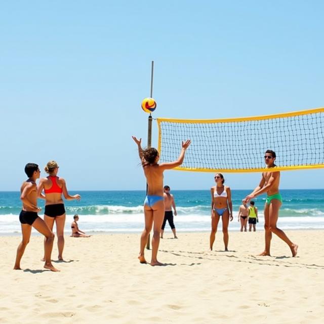 Varias personas jugando al voley playa