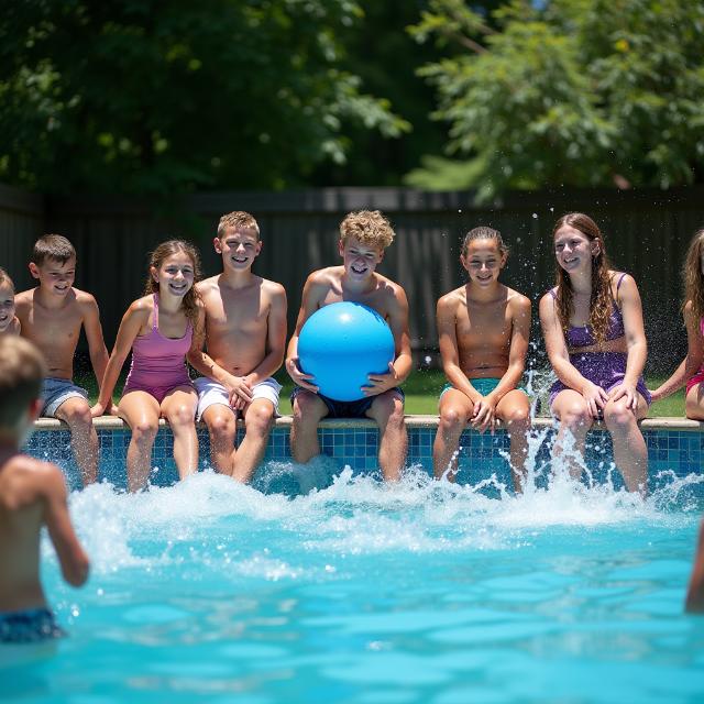 Varios niños están jugando en la piscina