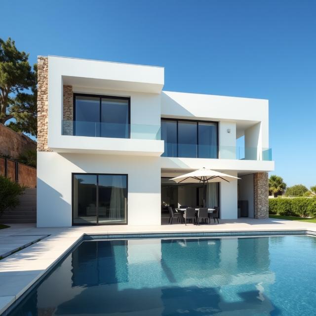 Casa con terraza y una piscina exterior