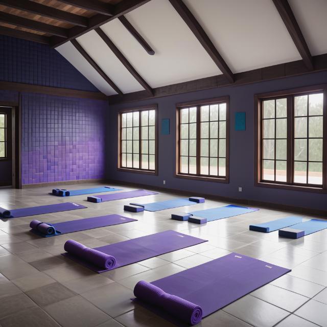 Sala con esterillas preparada para las clases de yoga