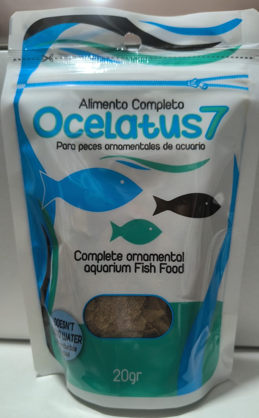 SOBRE ALIMENTO EN HOJUELAS MARCA OCELATUS7 20 GRAMOS