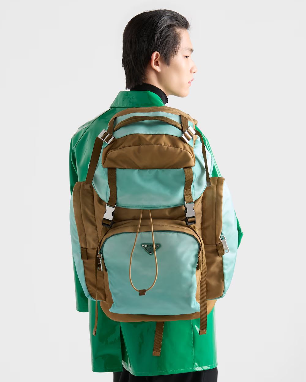 Large Re-Nylon and Saffiano leather backpack 4