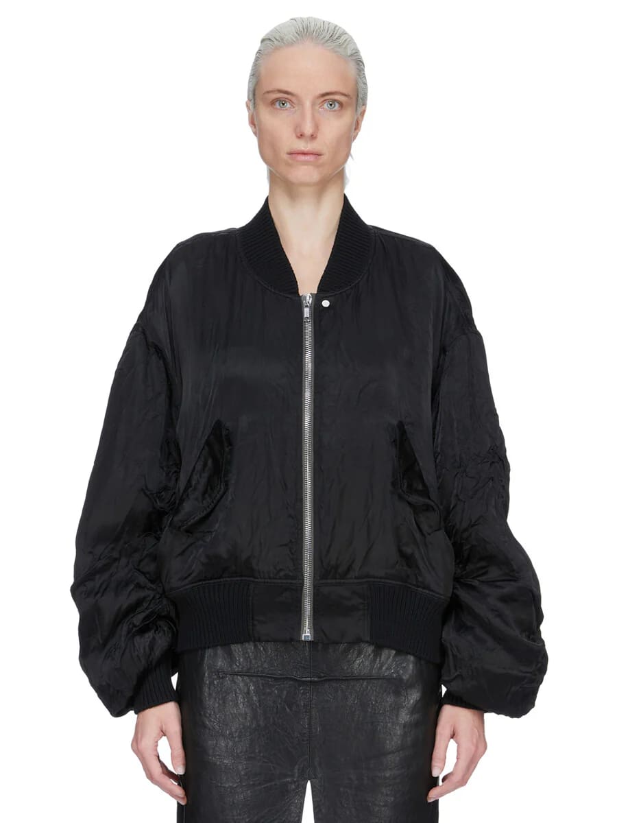 RICK OWENS SS26 TEMPLE SECCHIA FLIGHT IN BLACK CUPRO SATIN