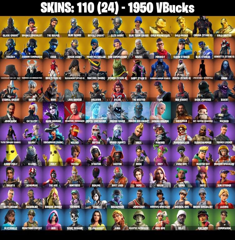 Fortnite Account ( PLAYSTATION / XBOX / PC / NINTENDO ) (BLACK KNIGHT, THE REAPER, TAKE THE L, FLOSS) (110 Skins)