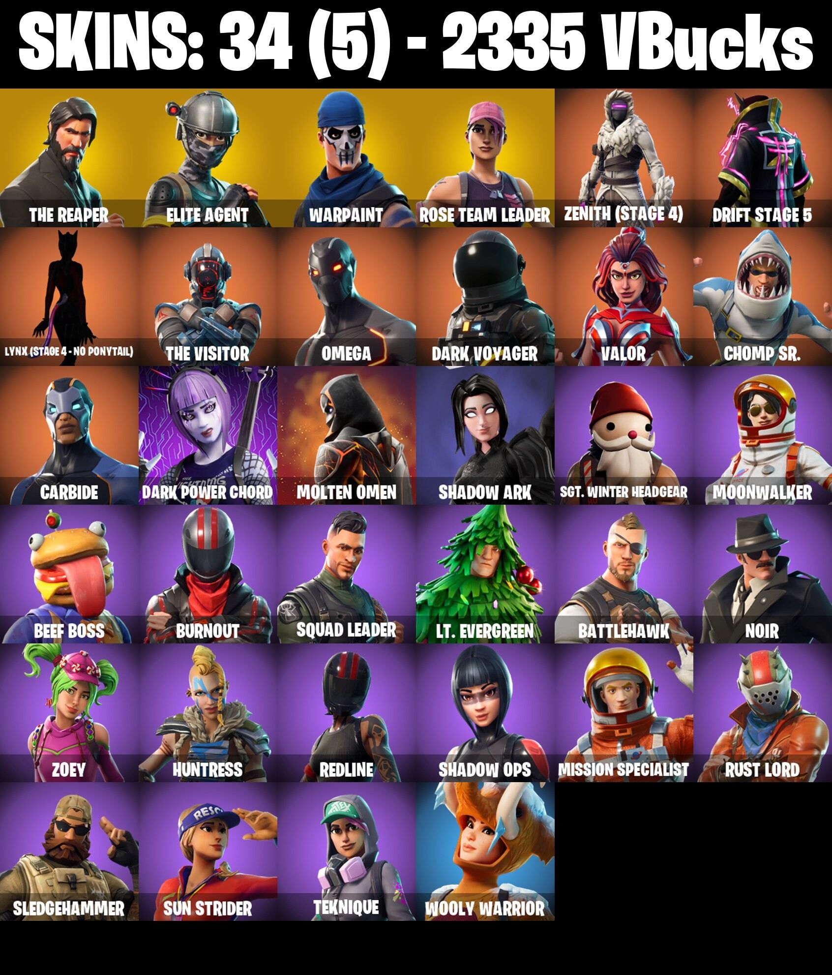 Fortnite Account ( PLAYSTATION / XBOX / PC / NINTENDO ) (THE REAPER, TAKE THE L) (34 Skins)