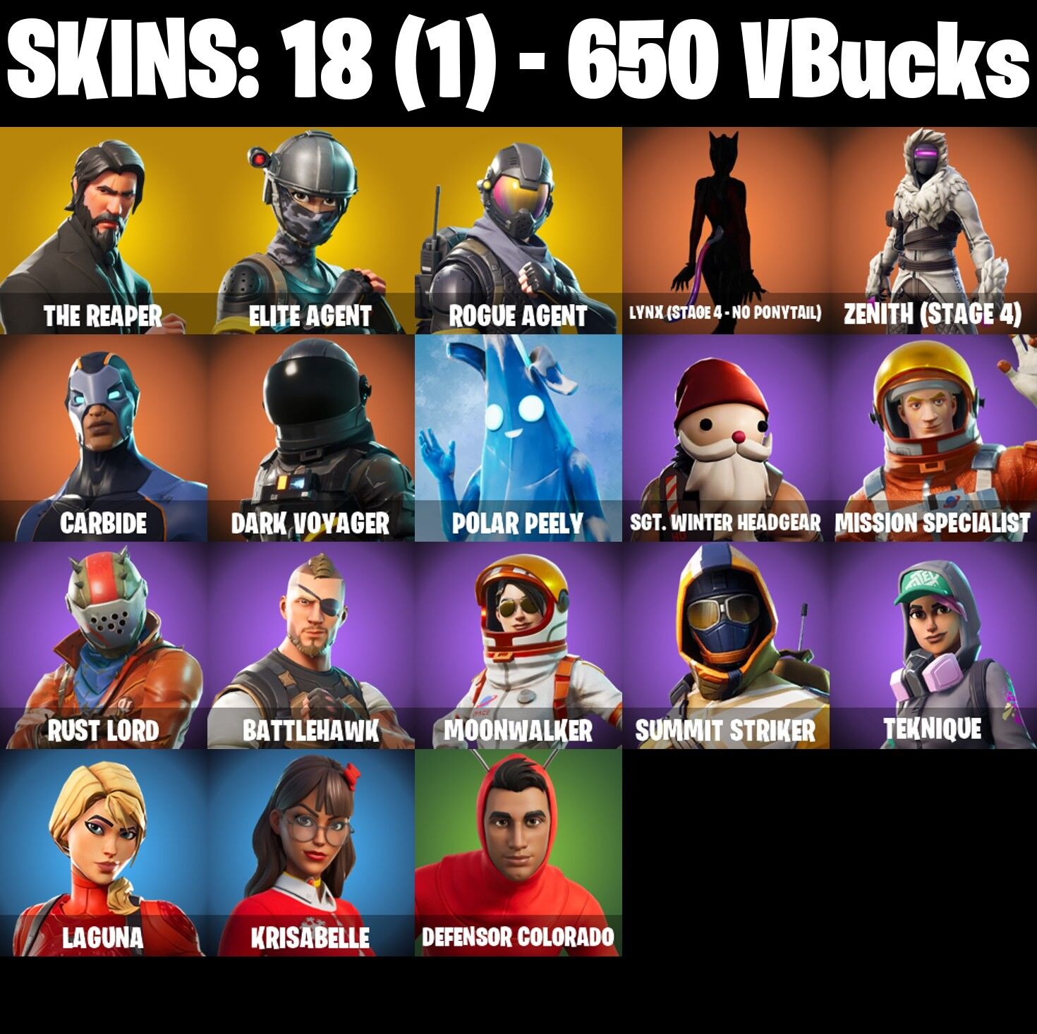 Fortnite Account ( PLAYSTATION / XBOX / PC / NINTENDO ) (The Reaper, Take the L, Elite Agent, Rogue Agent) (18 Skins)