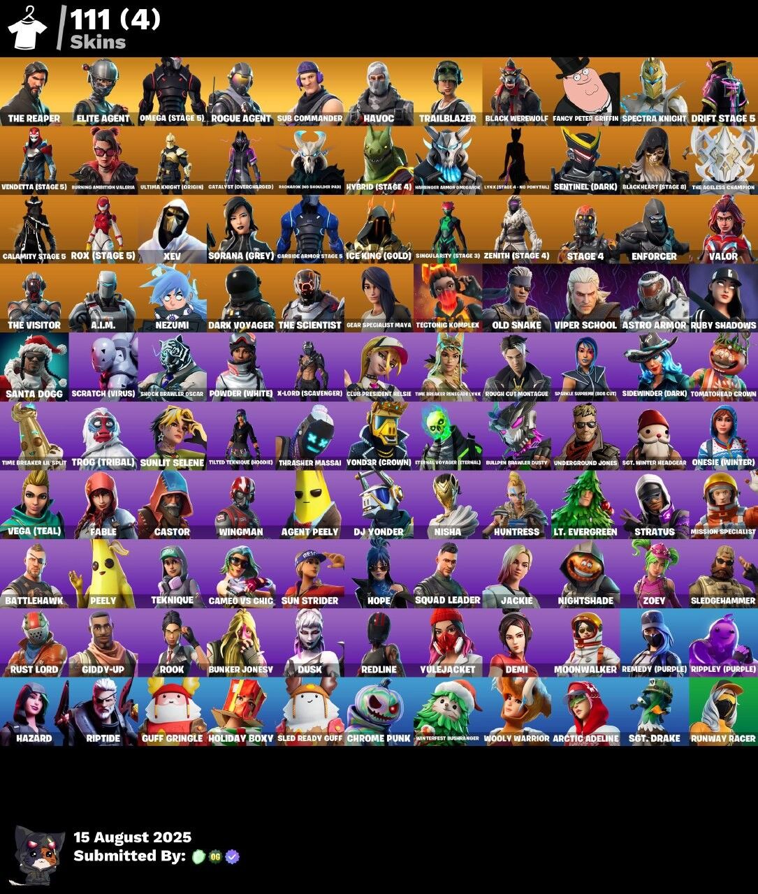 Fortnite Account ( PLAYSTATION / XBOX / PC / NINTENDO ) (THE REAPER, ELITE AGENT, OMEGA STAGE 5, ROGUE AGENT, SUB COMMANDER, HAVOC) (111 Skins)