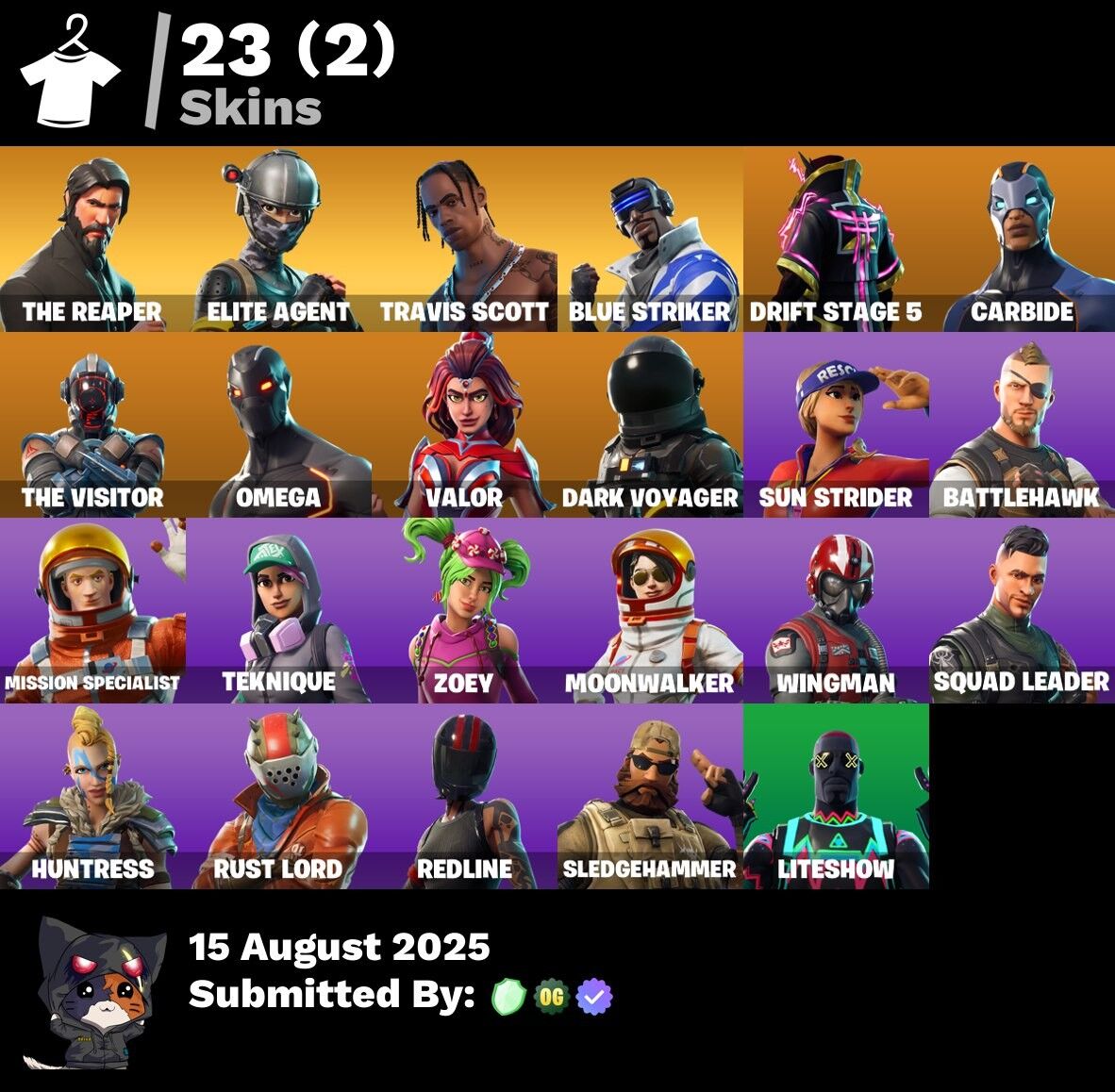 Fortnite Account ( PLAYSTATION / XBOX / PC / NINTENDO ) (Travis Scott, Take the L, The Reaper, Elite Agent, Blue Striker) (23 Skins)