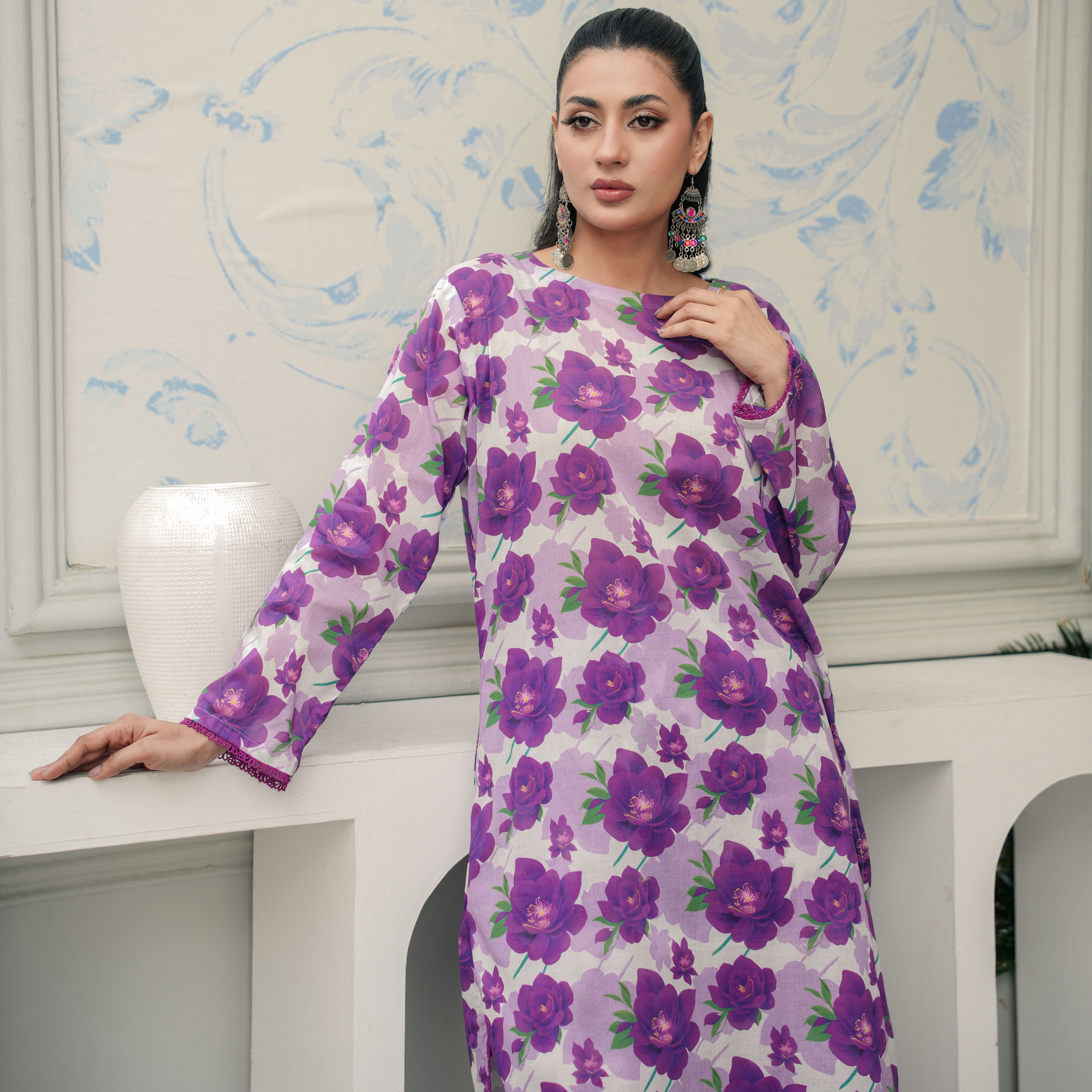 Sahraa Lilac Floral 2-Piece Printed Stitched Suit