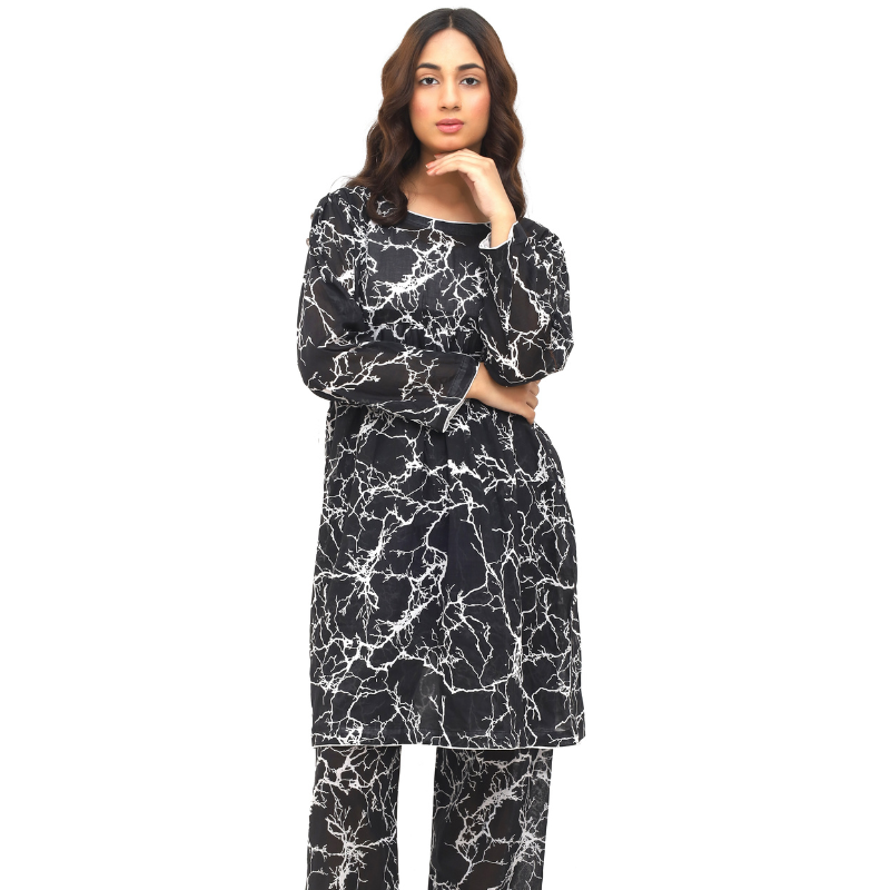 Black & White Abstract Print Ready-to-Wear Lawn 2-Piece