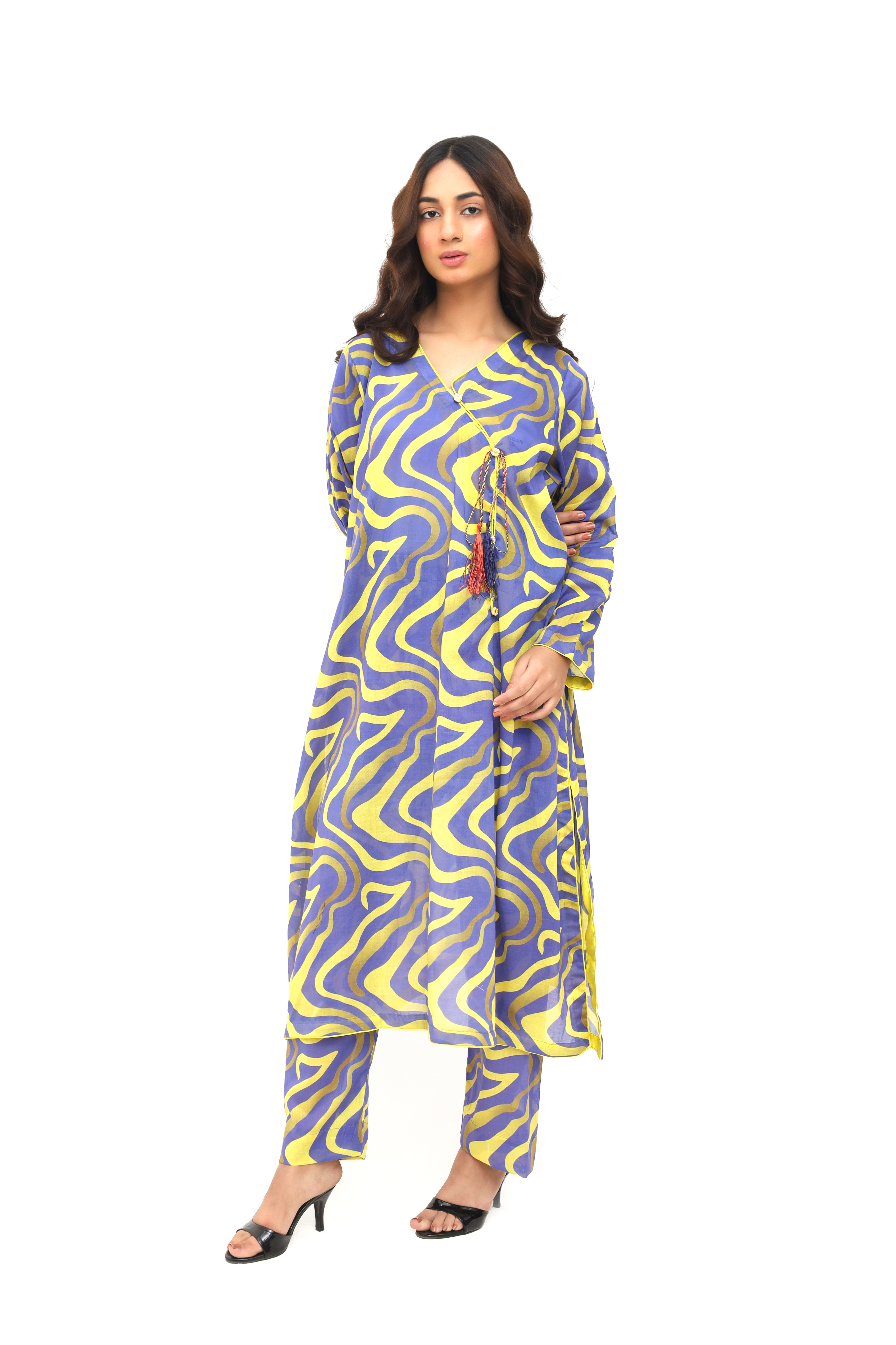 Women's Printed Angrakha Lawn Shirt and Trouser 2-Piece