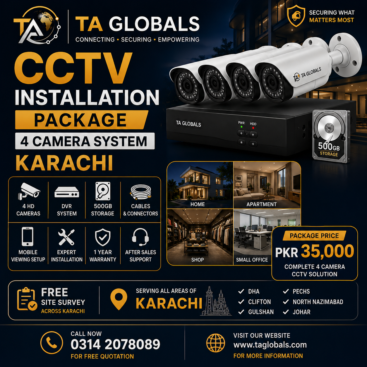 CCTV Installation Package – 4 Camera System Karachi