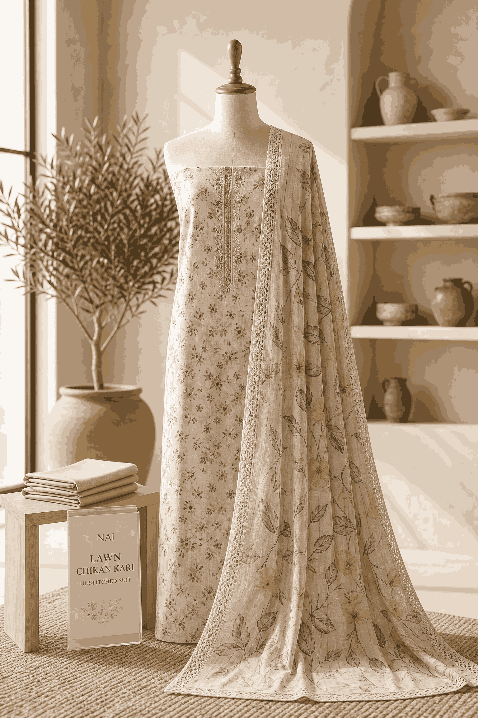 Lilac & Yellow Floral Lawn Chikan Kari Unstitched Suit - Fresh & Elegant